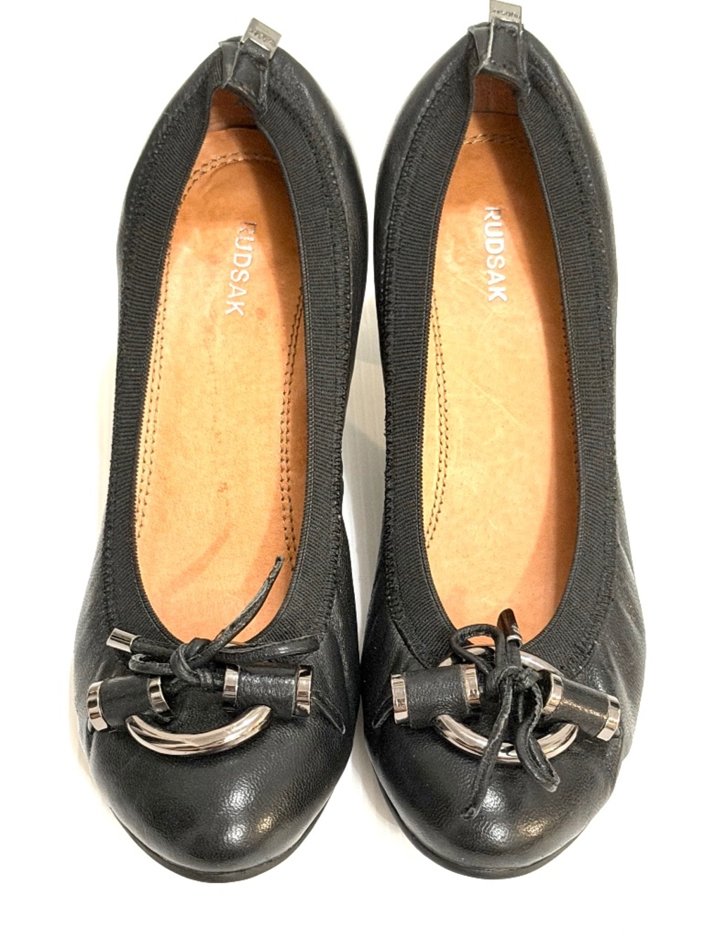RUDSAK Black Leather Block Heel Pumps Hardware Bow Size 36